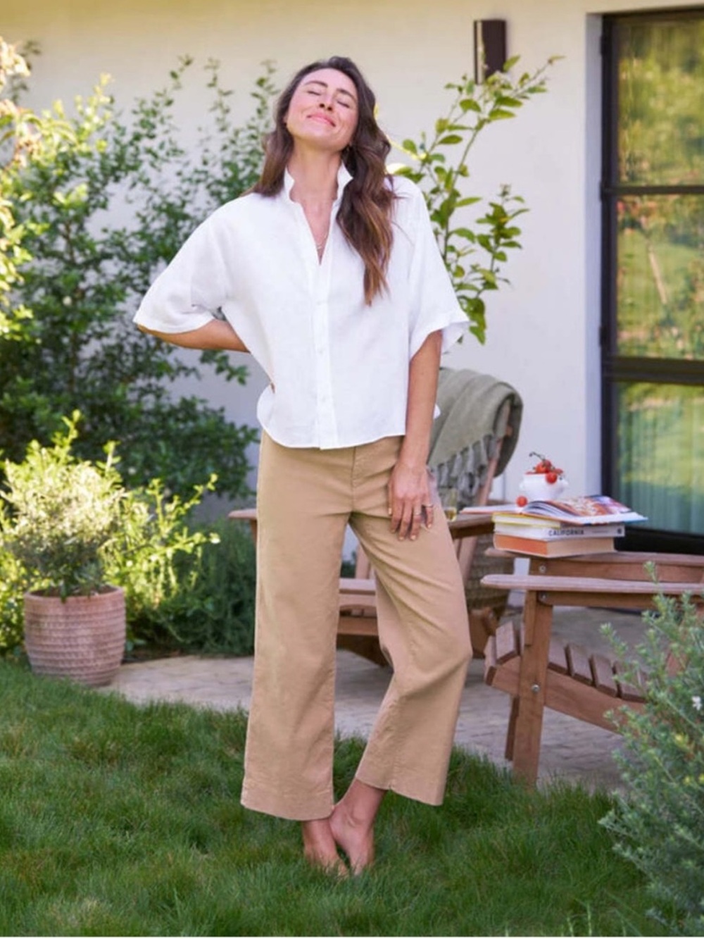 Frank & Eileen || Wexford Wide Leg Crop Pants Linen Flax Blend Tiramisu Tan 6